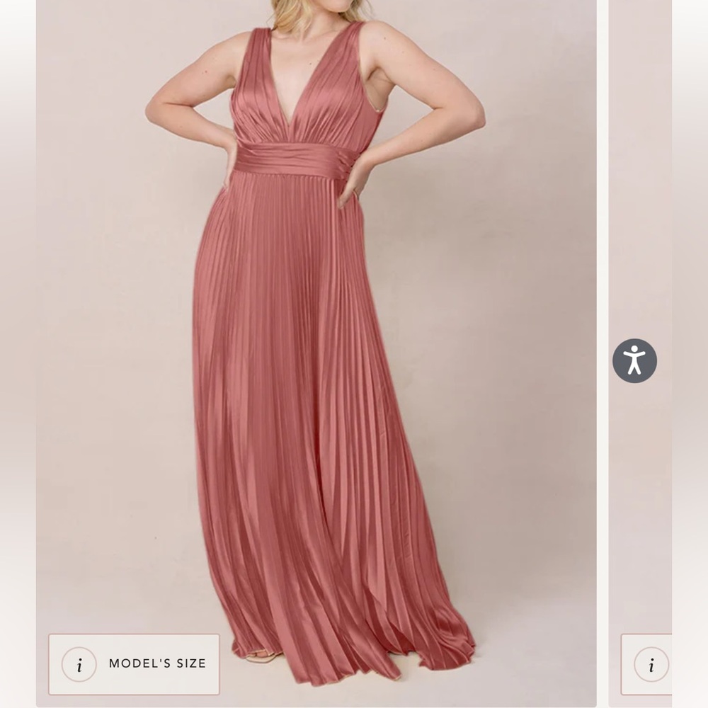 Revelry Desert Rose Celine Satin Pleated Dress